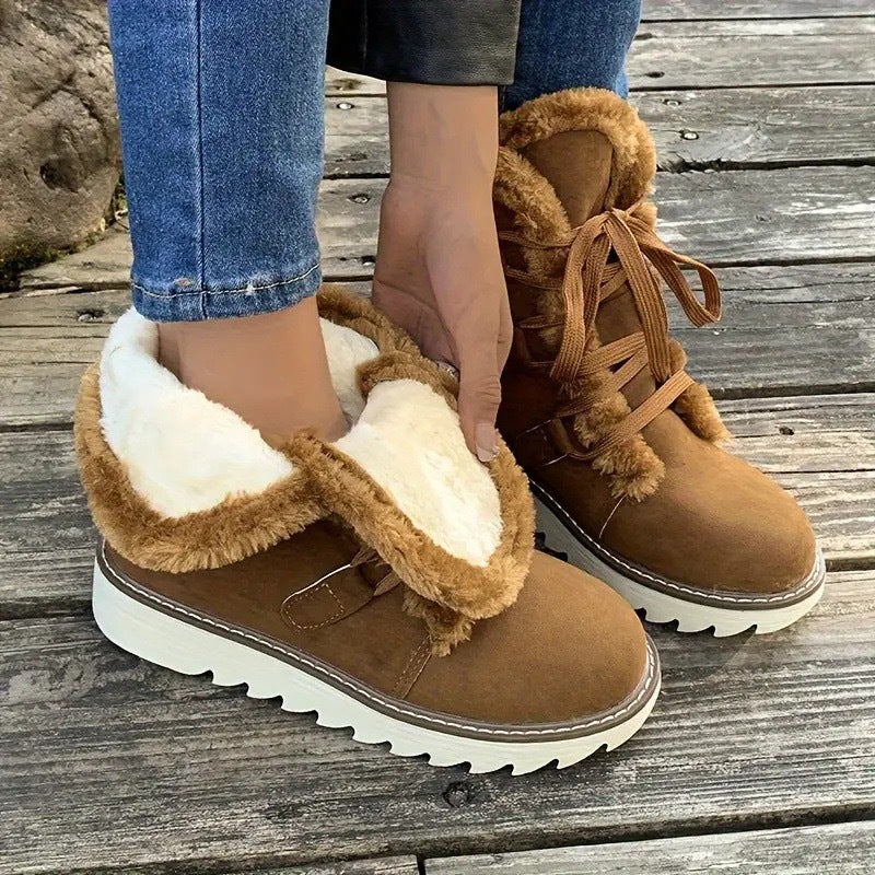 Women's Thick, Fleece-Lined Lace-Up Winter Ankle Boots