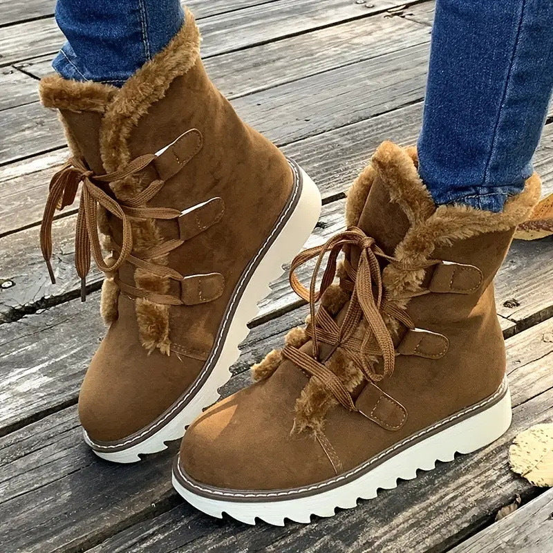 Women's Thick, Fleece-Lined Lace-Up Winter Ankle Boots