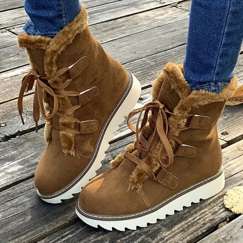 Women's Thick, Fleece-Lined Lace-Up Winter Ankle Boots